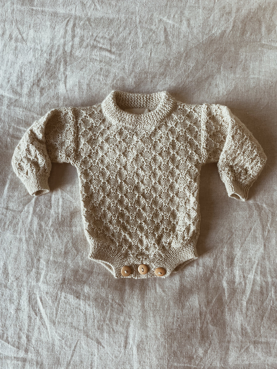 Fern Long Sleeved Knit Romper - Cloud